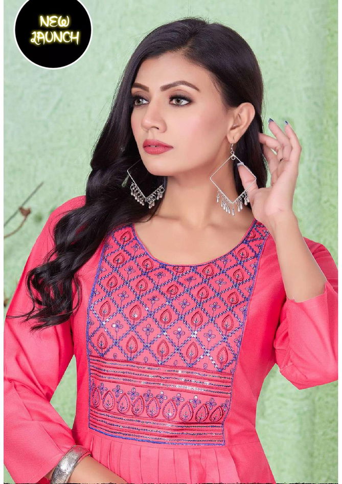 Trendy Chicago Vol 2 Rayon Sequence Work Naira Cut Kurti Catalog
